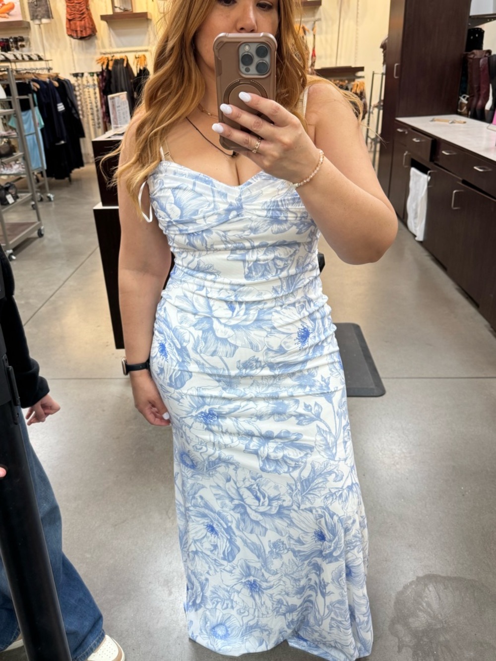 Windsor White Maxi Dress with Blue Floral Print